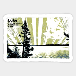 Retro Lake Yellowstone in yellow and green Sticker